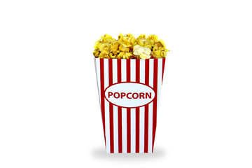 caramel popcorn on isolated white background