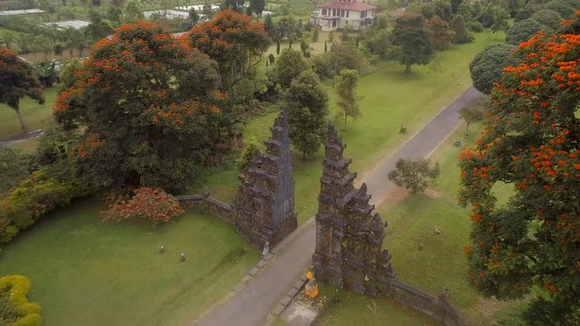 Aerial View of a Typical Candi Bentar Split Gate at the Entrance to a Balinese Temple