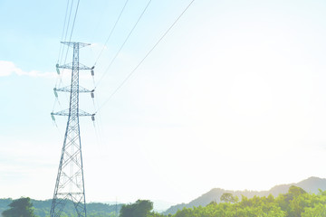 High-Voltage Transmission Tower On a Sunny Day