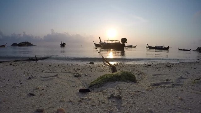 Boats on the beach at koh lipe satun Thailand