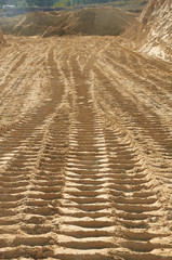 Career tip lorry tire prints on the sand