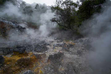 Obraz na płótnie Canvas Indonesian Hot Springs inside crater of volcano, Kawah Rengganis Cibuni, Ciwidey, Bandung, West Java, Indonesia