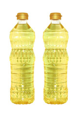 two bottles of cooking oil isolated on white