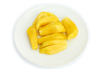 Fresh ripe Jackfruit in the bowl isolated on the white background.