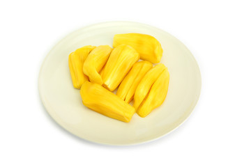 Fresh ripe Jackfruit in the bowl isolated on the white background.