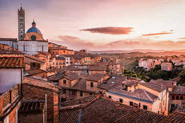 Beautiful amazing view over Siena in Tuscany on a sunset in Italy