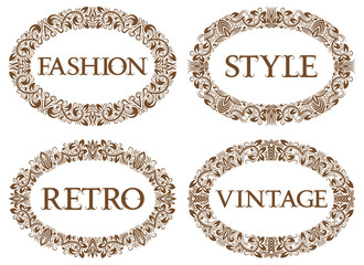 Vintage oval frames set with different inscriptions. Fashion, sticker, retro, vintage.