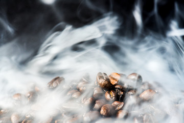 Closeup of roasted coffee beans macro
