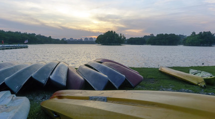 kayak on the lake shore