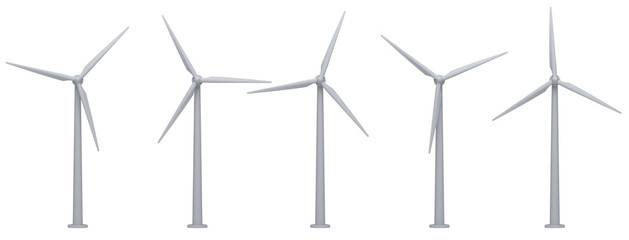 wind turbines isolated on white background - obrazy, fototapety, plakaty