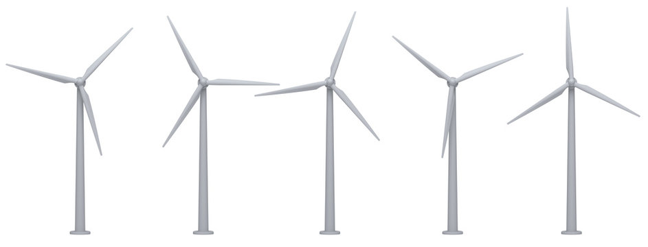 wind turbines isolated on white background