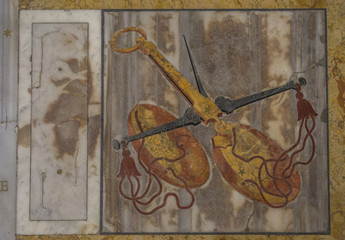 Detail of marble floor of Basilica of Santa Maria degli Angeli e dei Martiri (St. Mary of the Angels and the Martyrs) in Rome on June. 2017, Rome. Italy