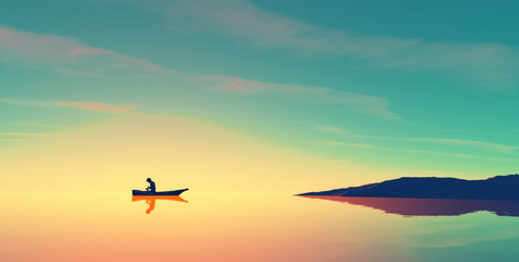 Man in a boat on the lake
