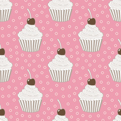 Seamless pattern of cupcakes.