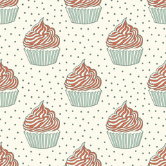 Seamless pattern of cupcakes.