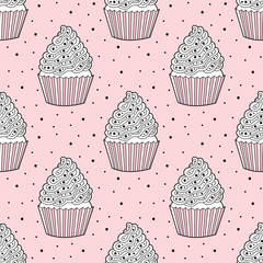 Seamless pattern of cupcakes.