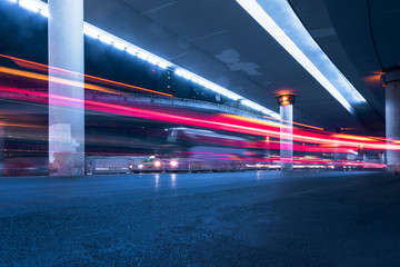 Fototapeta na wymiar traffic light trails at night in Shanghai, China.