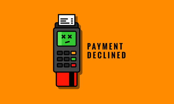 Credit Card Machine Payment Declined Or Failed (Line Art Vector Illustration In Flat Style Design)