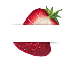 Strawberry painting with watercolor Then designed on a white background. Blank white space in the middle for your text.