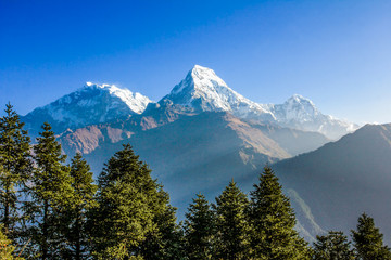 View from Annapurna mountains, trekking way of Phokara, Nepal