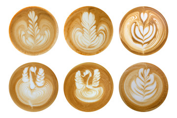 latte art heart shapes on white background