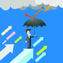 Businessman holding the umbrella. Insurance Protection Concept.