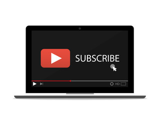 video streaming subscribe followers laptop flat vector
