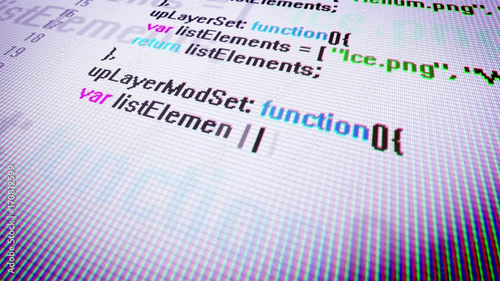 Poster close-up of a 3d rendering of the coding data process on a pc screen displayed aslant with rapidly d