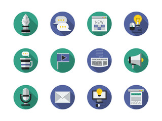 Media content flat round vector icons set