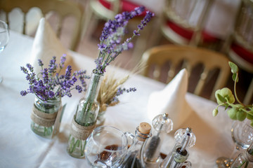 wedding decoration table with lavender and greenery