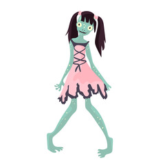 Green zombie girl in dress. Vector illustration, isolated on white background.