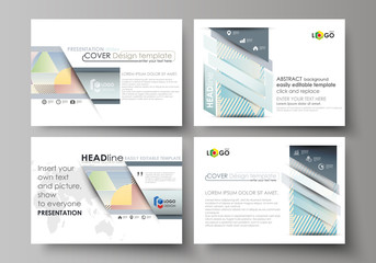 Obraz premium Set of business templates for presentation slides. Easy editable abstract vector layouts in flat style. Minimalistic design with lines, geometric shapes forming beautiful background.