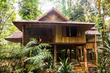 building wooden house in jungle, Laos house style