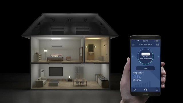 Touching IoT mobile application, Air Conditioner system energy saving efficiency control, Smart home appliances,  internet of things.