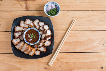 Deep Fried Crispy Pork Belly Cooked with Garlic and spicy dipping sauce