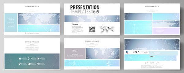 The minimalistic abstract vector illustration of editable layout of high definition presentation slides design business templates. Polygonal texture. Global connections, futuristic geometric concept.