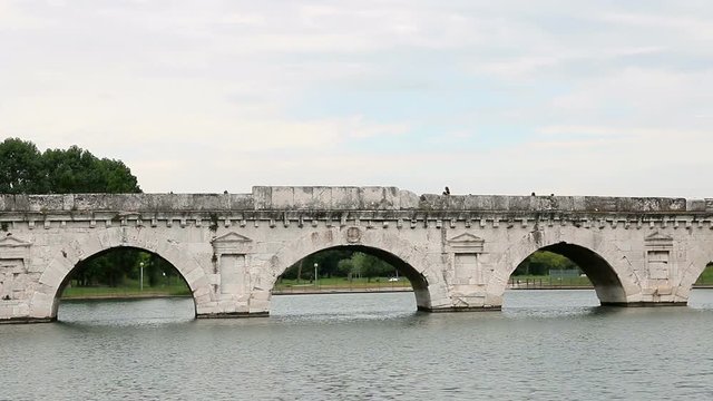 old white stone Tiberius bridge Rimini Italy