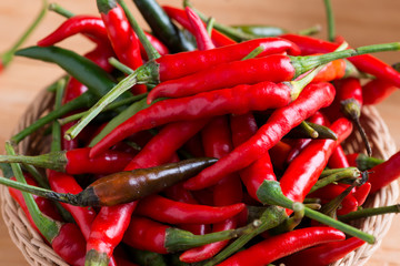 Red hot chili peppers in basket