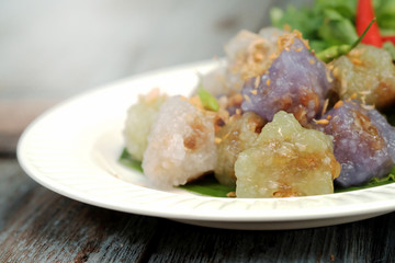 sago pork ball Thailand traditional dessert and appetizer cuisine served with chilly and lettuce