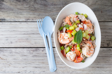 Thai Chinese kale with prawn salad