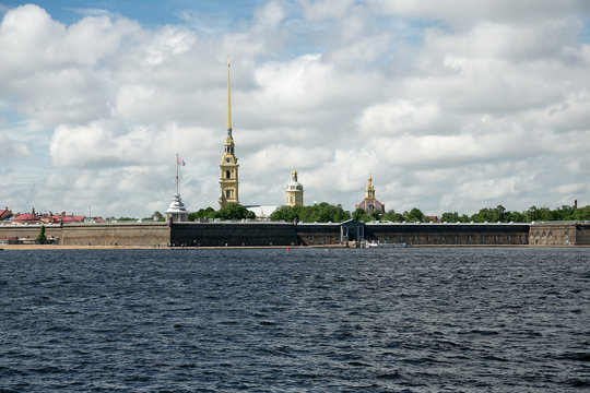 River Neva and Peter and Paul Fortress in St.Petersburg at sunny summer day