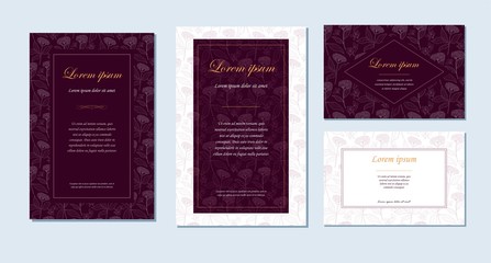 Vector set of four templates with floral ornament. 