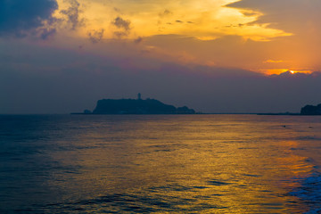 Enoshima and the ocean.Shooting location is Shichirigahama Kamakura, Kanagawa Prefecture Japan.