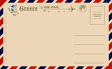 Vintage postcard with map of Greece