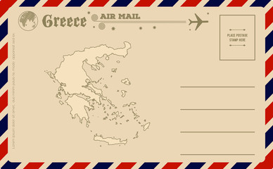 Vintage postcard with map of Greece
