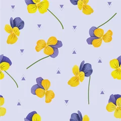 Foto op Canvas Seamless pattern pansy flowers on purple background. Vector set of floral for wedding invitations and greeting card design. © mamsizz