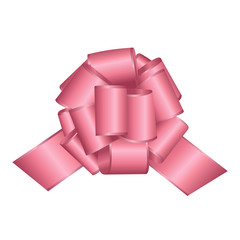 Vector Shiny Pink Satin Gift Bow Close up Isolated on White Background