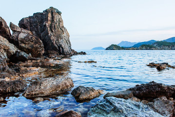 Huge rocks, cliffs and rocks along the coast.