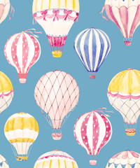 Fototapeta premium Watercolor air baloon vector pattern