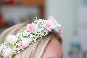 bride with wreath of flowers
